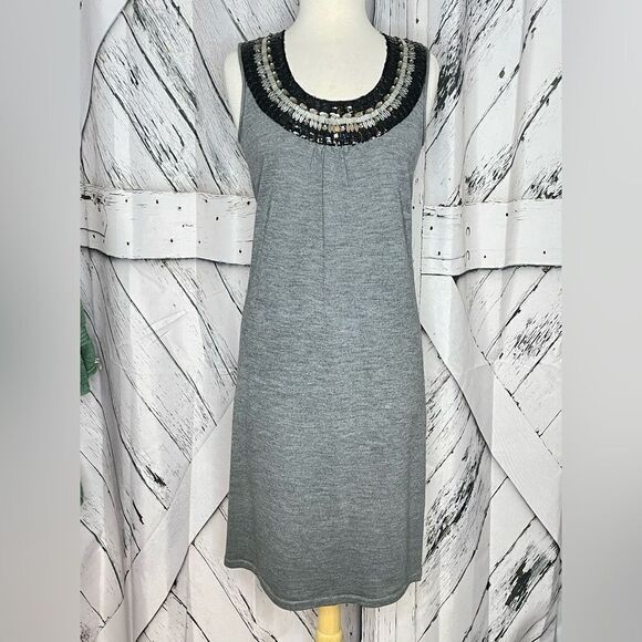 Tory Burch gray embellished neckline sleeveless knit merino wool dress S - Picture 1 of 9